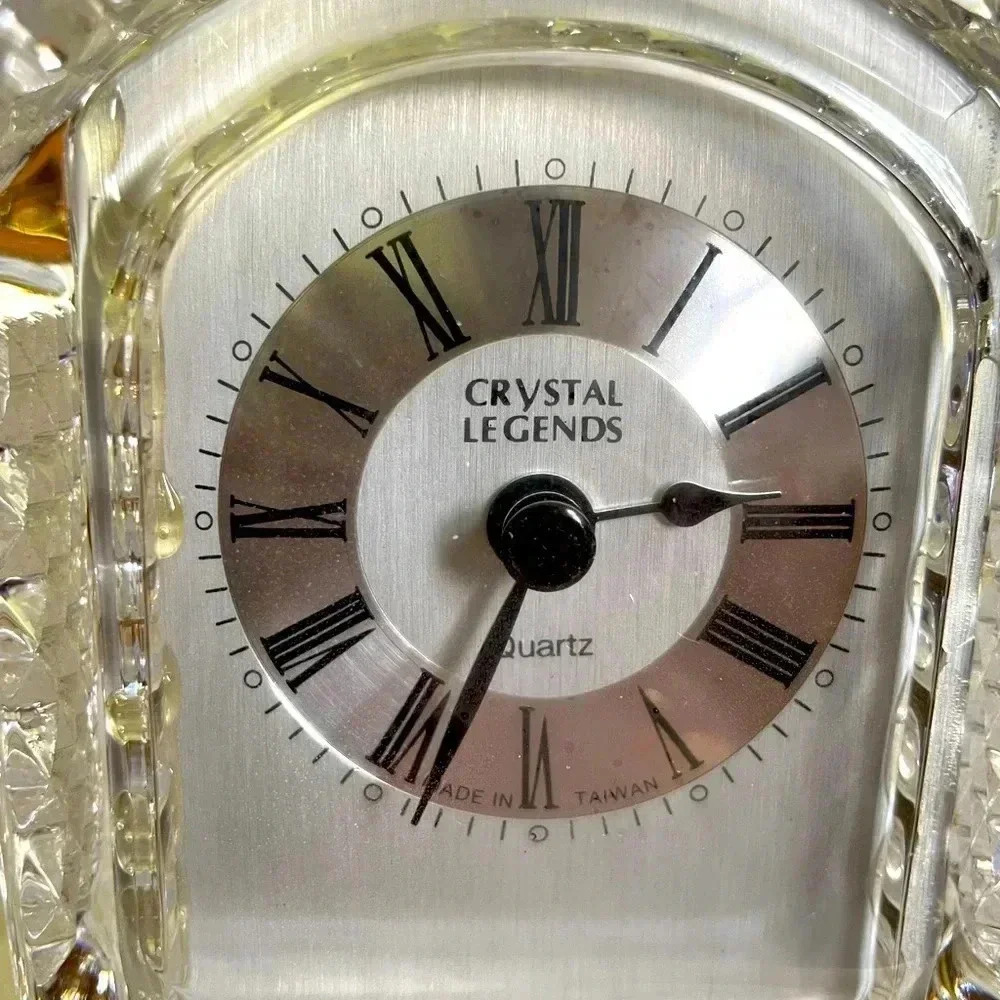 Vintage Godinger Crystal Legends Glass Grandfather Mantel Clock 10.5" Tall